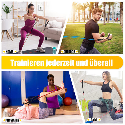 COFOF Resistance Bands Set, 5 Fitness Bands Expander Tube Bands, Fitness Band with Large Handle Ankle Strap Door Anchor Attachment Carrying Bag, Ideal for Pilates Strength Training Physiotherapy