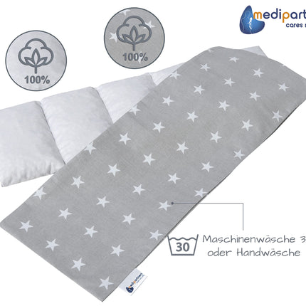Medi Partners Cherry Stone Pillow 60x20cm 800g 100% Cotton 5 Chambers Large Organic Natural Heat Pillow Cold Therapy Removable Cover (Stars)