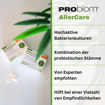 PRObiom® AllerCare [PROBIOTICS FOR ALLERGY PROPHYLAXIS] – Clinically tested bacterial cultures &amp; vitamin D3 – Support for a strong immune system – for children &amp; adults – 30 capsules (1 month)