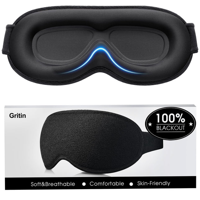 Gritin 3D Sleep Mask for Side Sleepers, Upgraded Breathable Sleeping Mask with Adjustable Elastic Strap, Light Blocking, Comfortable &amp; Ergonomic Eye Mask for Men and Women, 2 Pairs of Earplugs
