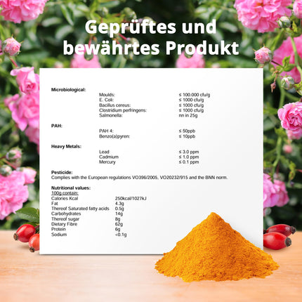 EWL Naturprodukte Organic Rosehip Powder 1kg, whole rosehip ground in raw food quality, vegan, organic rosehip powder from controlled organic cultivation