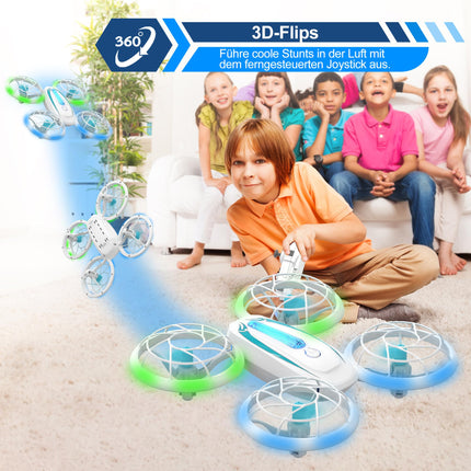 Wipkviey T18 Mini Drone for Kids, RC Quadcopter with Altitude Hold and Headless Mode, Drone with Blue and Green Lights and 360° Rotation for Boys Girls Beginners, 2 Batteries