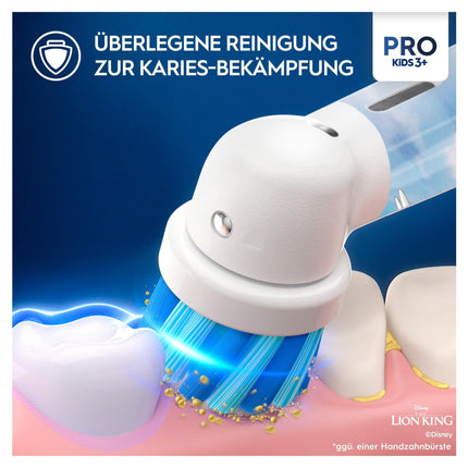 Oral-B Pro Kids Lion King Electric Toothbrush for children 3 years and older, including Sensitive+ mode for dental care, extra soft bristles, 1 brush head, 1 travel case, white/red