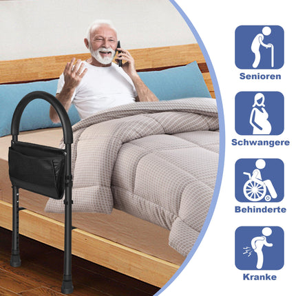 UISEBRT Bed Riser Aid Bed Rail for Older Adults Height Adjustable with Storage Pocket Fall Protection Seniors Bed Entry Aid Grab Bar for Bed up to 150kg Load Capacity