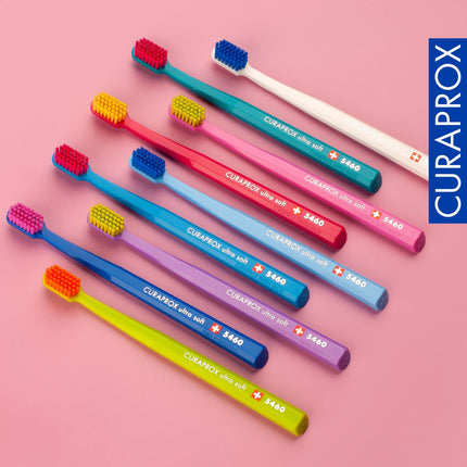 Curaprox Toothbrush Set CS 5460-3-Pack Ultra Soft Manual Toothbrush for Adults 5460 with super soft CUREN bristles -Random Color