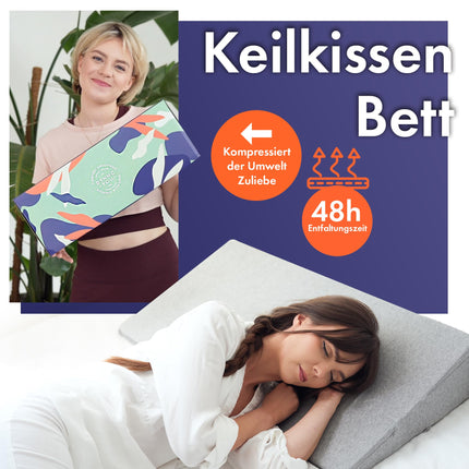 Wedge pillow for bed 90x45cm – Wedge pillow for adults – Comfortable mattress wedge &amp; bed wedge – Oeko-TEX certified – Tested VERY GOOD – Head wedge for comfortable lying, relaxation &amp; restful sleep