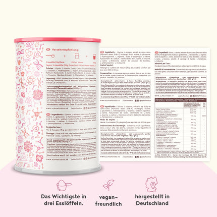 Vegan Collagen Powder + Hyaluronic Acid [400g] | Plant-based alternative to collagen hydrolysate | with 13 amino acids and vitamin C from camu | Tasteless | Made in Germany | Alpha Foods