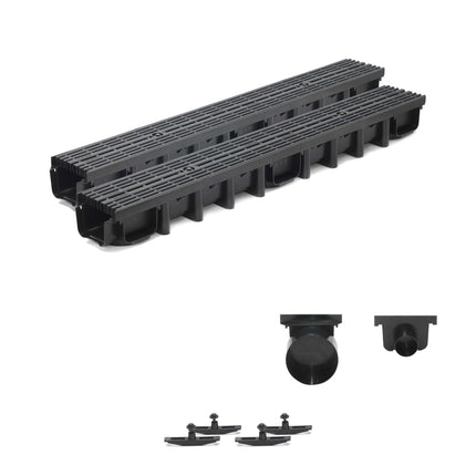 2m drainage channel for modular system A15 98mm, complete with plastic slotted grating, Black Line