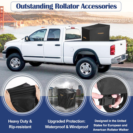 Rollator Cover, Robust 420D Rollator Cover Waterproof, Universal Protective Cover for Most Rollators, Waterproof Rollator Accessories with 4 Reflective Strips, 4 Buckles, Ventilation Slots
