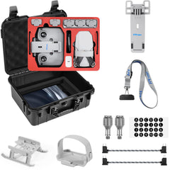 FPVtosky 8-in-1 Accessory Kit for DJI Mini 4K/Mini 2/Mini 2 SE Drone: Double-layered carrying case, tablet mount, RC-N1 strap, landing gear, propeller holder, 2 control sticks, 2 data cables, digital sticker
