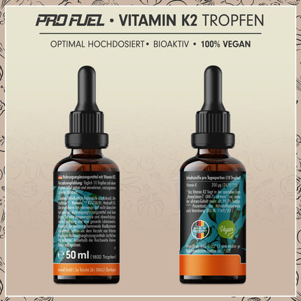 Vitamin K2 Drops High Dose 1800x (50ml) - 200 µg Vitamin K2 MK7, K2VITAL® Premium Vit. K2 High Dose from Kappa with 99.7+% all-trans content - laboratory-tested with certificate, 100% vegan