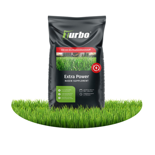 Extra-Power 10kg, lawn fertilizer, nitrogen fertilizer, ideal in spring and summer, suitable for spreaders, low-dust granules, lawn fertilizer, Turbogreen