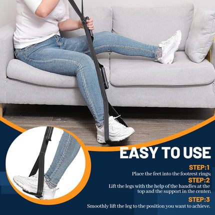 Standing aid walking aid for seniors standing aids 104 cm leg strap leg lifting belt with padded and handle disabled aid after hip surgery for elderly people sick disabled people (black)