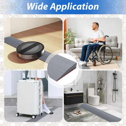 Door threshold ramps, threshold ramp, PVC wheelchair ramp, non-slip surface, rubber ramp, threshold ramp for wheelchairs, strollers, walkers or e-scooters (grey, 90 x 8 x 2 cm)