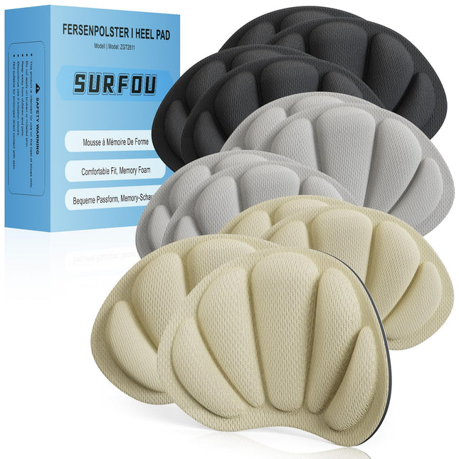 SURFOU Heel Pads for Shoes That Are Too Big, Memory Foam Heel Protector, Shoe Insoles Protector Against Blisters, Friction and Anti-Slip Heel Protection Pads, 6 Pairs