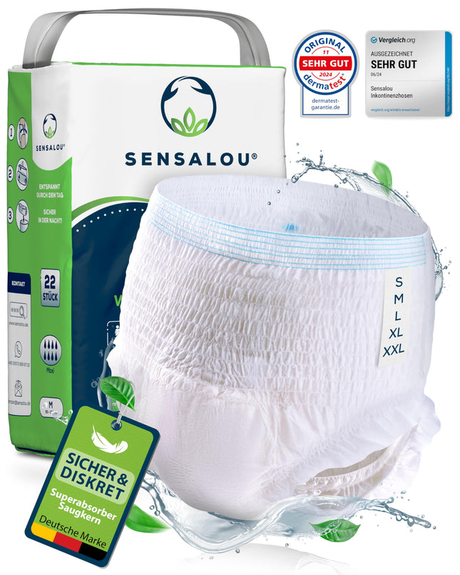 Sensalou Incontinence Adult Diapers Size L (22 pcs) Men Women - Diaper Pants for Adults Seniors Day Night