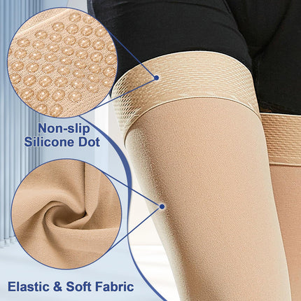Beister compression stockings for women and men, medical thigh support stockings, 20-30 mmHg, with dot silicone band, thigh footless compression stockings for varicose veins and edema