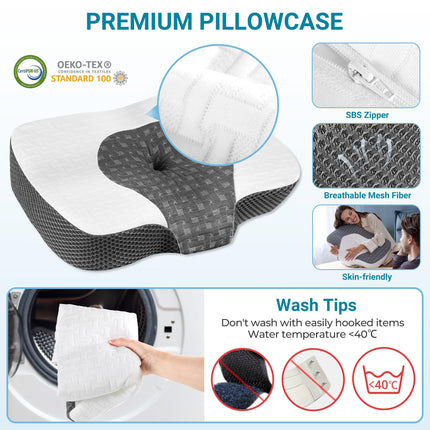 Elviros Orthopedic Memory Foam Pillow, Neck Pain Relief Pillow, Sleeping Pillow, Ergonomic Neck Pillow, Neck Support Pillow, Anti-Snoring Pillow for Side Sleepers, Stomach Sleepers, White