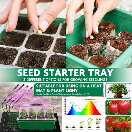 MOYKSRR Indoor Greenhouse Propagator, 10 Pieces 120 Cells Mini Greenhouse Propagation Set with 2 Garden Tools, 3 Shovels, 20 Labels, Propagation Tray with Lid and Ventilation, Balcony Seedling Plant