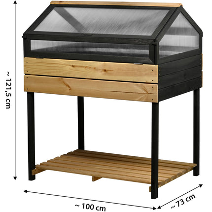 dobar® XXL raised bed with cold frame attachment - Large pinewood growing bed - Vegetable bed and herb bed - 100 x 73 x 121.50 cm - Natural anthracite, light brown