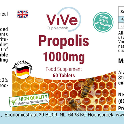 Propolis 1000mg - 60 Tablets - High Dosage | Quality from Germany by ViVe Supplements