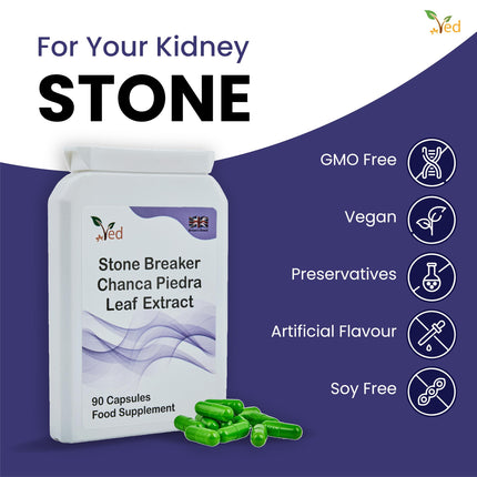 Ved Stone Breaker, Chanca Piedra Leaf Extract 1500 mg, Kidney and Liver Support, Dissolving, Flushing and Cleansing, 90 Capsules (30-Day Supply)