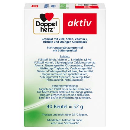 Doppelherz Abwehr aktiv DIRECT - Zinc, Selenium &amp; Vitamin C to support the immune system PLUS Histidine - 40 micro-pellets with orange flavor