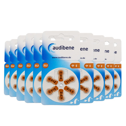 audibene hearing aid batteries type 312 brown, batteries for hearing aids, 60-pack, Made in Germany, including FREE cleaning cloth, Wireless Approved, mercury-free