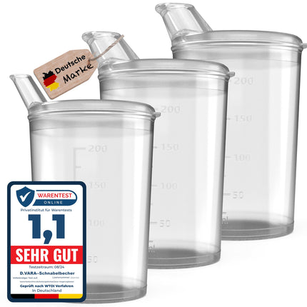 3x sippy cups with lids 250ml Transparent sippy cup seniors set of 3 cups with 3 lids (2 with opening 12 x 10 mm and 1 with opening 4 x 4 mm) drinking cup with lid - drinking cup baby