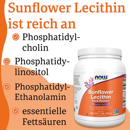 Now Foods, Sunflower Lecithin (Sunflower Lecithin), Pure Vegan Powder, 454 g, Laboratory Tested, Gluten-Free, Soy-Free, Vegetarian