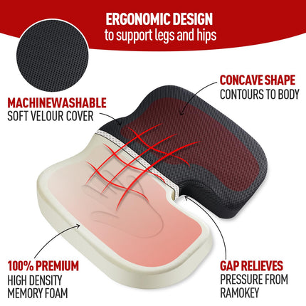 Seat cushion, memory foam coccyx cushion, ergonomic seat cushion, office chair, car seat cushion, wheelchair seat, for tailbone, sciatica, hemorrhoids, back pain relief