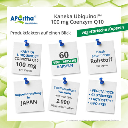 APOrtha Kaneka Ubiquinol Coenzyme Q10 100 mg 60 vegetarian capsules, CoQ10 capsules high dose 100 mg, high bioavailability due to bioactive ubiquinol, double patented raw material