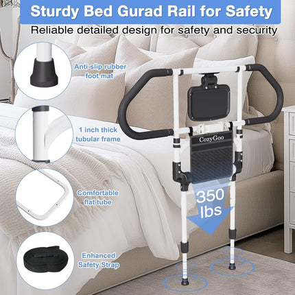 CozyGoo Bed Riser with Sensor Light &amp; Height Adjustment, Ergonomic Bed Rail for Seniors, Extendable Fall Protection with Folding Function, Stable and Safe for All Bed Sizes