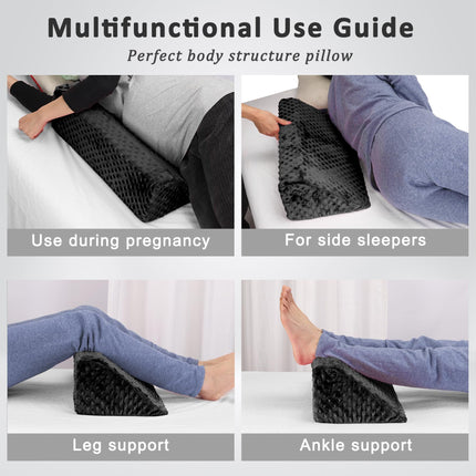 Jacobable Wedge Pillow for Side Sleeping, Body Positioning Foam Wedge Pillow, Side Wedge Pillow for Sleeping, Non-Slip Back Positioning Pillow for Bed Sore Wedge (Black)