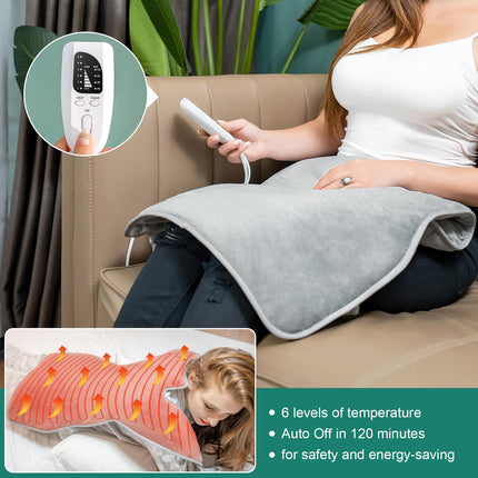 Nalezuns Electric Heating Pad for Back and Shoulder, 60 x 100 cm Heat Wrap with Fast Heating, 6 Temperature Levels with 4 Timers, Heating Pad for Back, Auto-OFF Timer, Flannel Material, Washable