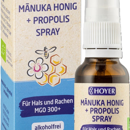 HOYER Manuka Honey + Propolis Spray ORGANIC with real Manuka Honey MGO 300+ alcohol-free - 20ml