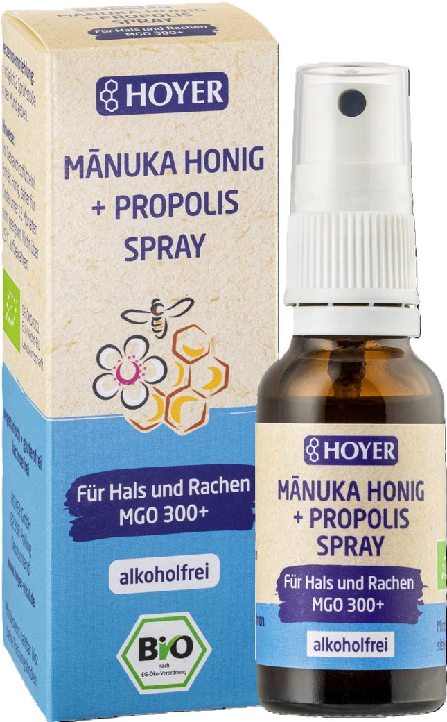 HOYER Manuka Honey + Propolis Spray ORGANIC with real Manuka Honey MGO 300+ alcohol-free - 20ml