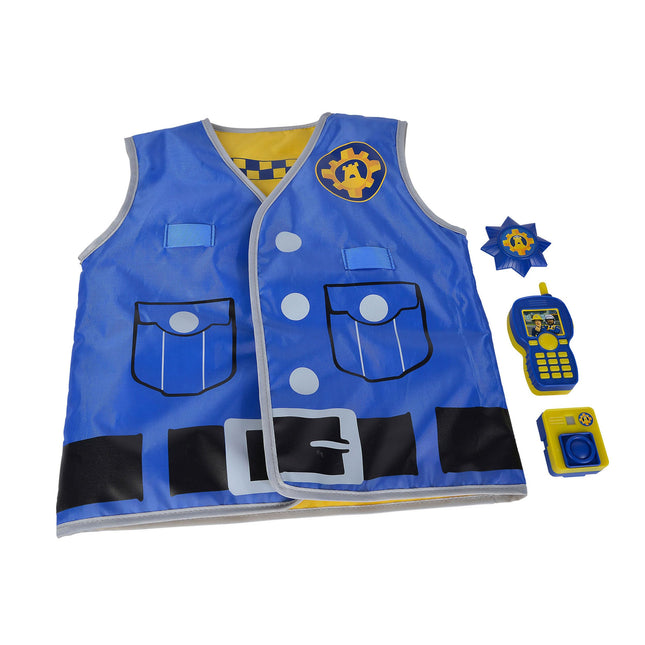 Simba 109252478 - Fireman Sam Police Operation Set, Printed Vest with Reversible Function, Body Cam 5cm with Image Viewer, Walkie-Talkie, Brand