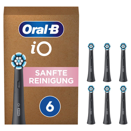 Oral-B iO Gentle Cleaning Electric Toothbrush Heads, 6 Pack, Gentle Tooth Cleaning, Original Toothbrush Head for Oral-B iO Toothbrushes, Mailbox-Safe Packaging, Black