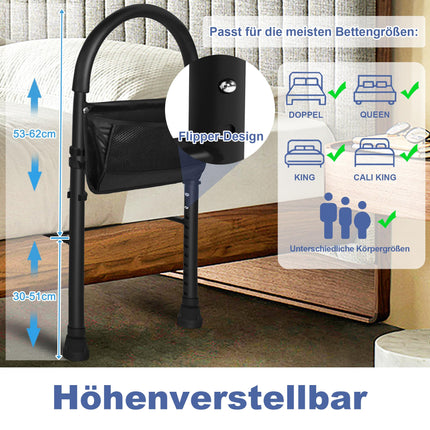 UISEBRT Bed Riser Aid Bed Rail for Older Adults Height Adjustable with Storage Pocket Fall Protection Seniors Bed Entry Aid Grab Bar for Bed up to 150kg Load Capacity