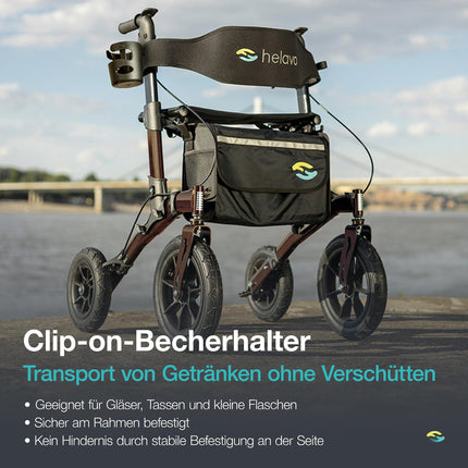 Helavo Rollator with Puncture-Proof Solid Rubber Tires for Outdoors - Foldable Aluminum Outdoor Rollator with Seat - Maximum Mobility &amp; Comfort Outdoors