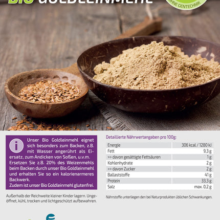Vita2You Organic Golden Flaxseed Flour 1000g - Gluten-free - Flour substitute - Low carbohydrates - High protein content - in a zip bag - Premium quality