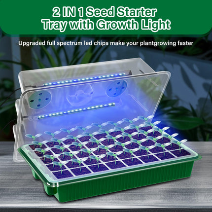 AONYIYI Indoor Greenhouse Propagator, 2 Pack 80 Hole Mini Greenhouse Propagator with 4 Grow Lights, Propagator with Timing Controller Adjustable Brightness with 10 Plant Labels