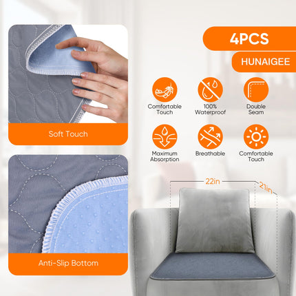 HUNAIGEE waterproof incontinence seat cover, incontinence chair cover, washable seat cover for incontinence with anti-slip backing, 54 x 56 cm, pack of 4