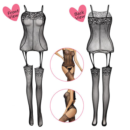 Women's Fishnet Bodysuits Lingerie Nightwear Lace Stockings Flowers for Romantic Date Wear Sexy Lingerie Black (4Pack)