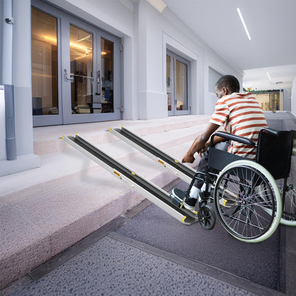 UISEBRT 2 x Wheelchair Ramp for Wheelchair Telescopic Wheelchair Ramp Aluminum Access Ramp Adjustable Telescopic Ramp Loading Capacity for Stairs up to 300 kg (75.5-122 cm)
