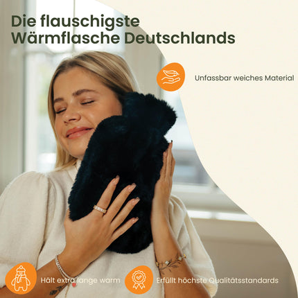 KUNU® original hot water bottle belt - incl. gift packaging - premium hot water bottle with extra cover - extra long 130cm period heat belt - extremely fluffy - perfect for back, stomach, and neck