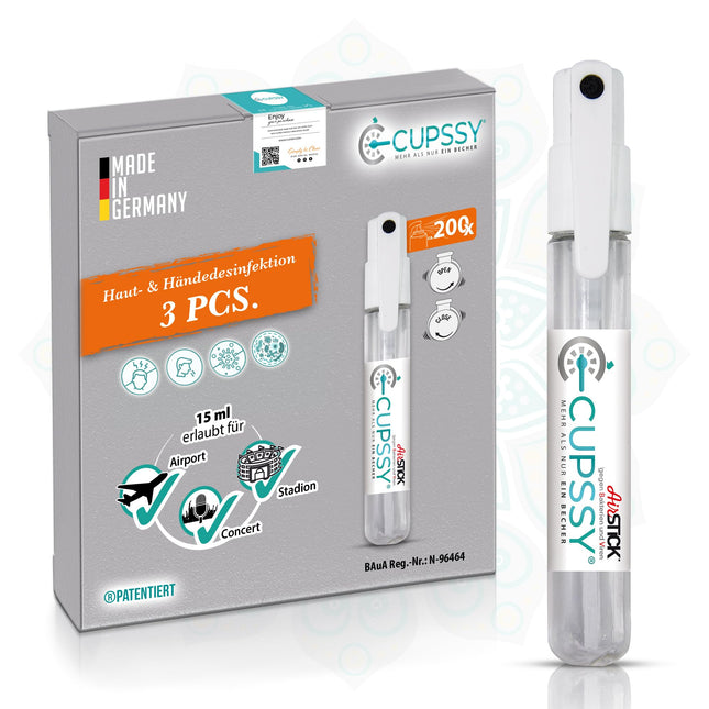 Disinfectant I Travel Disinfectant for Hands I Travel Gadgets I Disinfectant Skin I Hand Disinfection 99% Anti Bacteria + Leakage I Refillable + Gentle I Cupssy AirStick 3 X