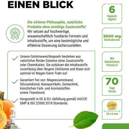 Pumpkin Seed Oil - 420 Capsules - 3000 mg per daily serving - With natural vitamin E - High dosage - Natural &amp; cold-pressed - Laboratory tested