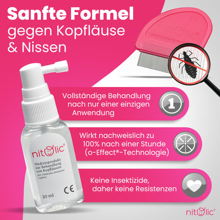 NITOLIC head lice treatment, against lice with just one application, for children from 2 years, with lice comb, effective alternative to lice shampoo